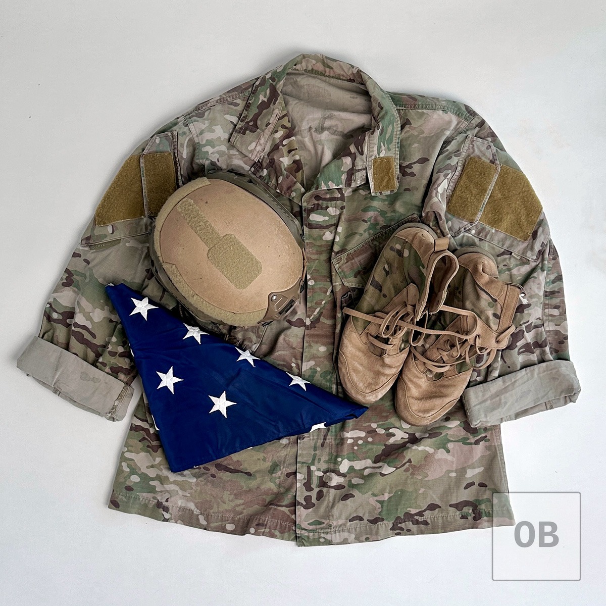 5th SFG(A) grouping with ACH 2001 high-cut helmet, Crye Gen 2 field shirt, Oakley LSA Terrain boots, and operationally flown drone flag.