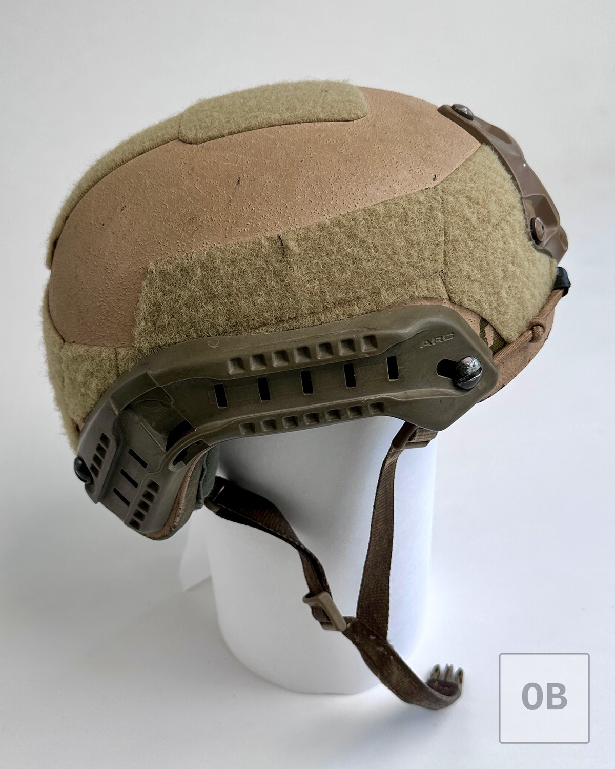 Personalized hook-and-loop on left side of ACH helmet.