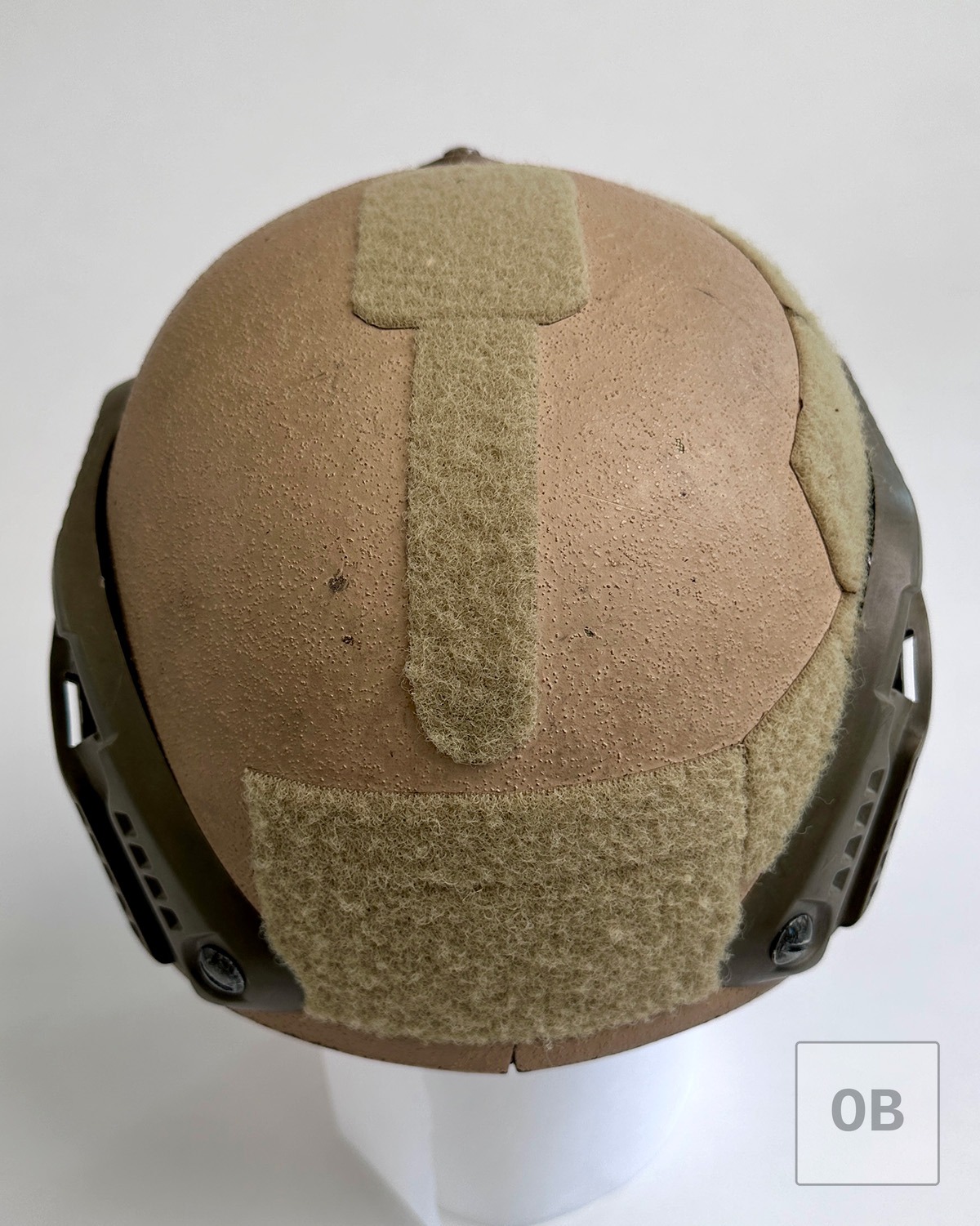Personalized hook-and-loop on top of ACH helmet.