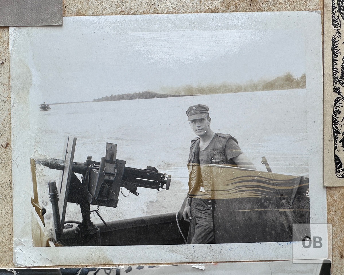 Wartime photograph of Weber aboard a PBR during his Vietnam tour.