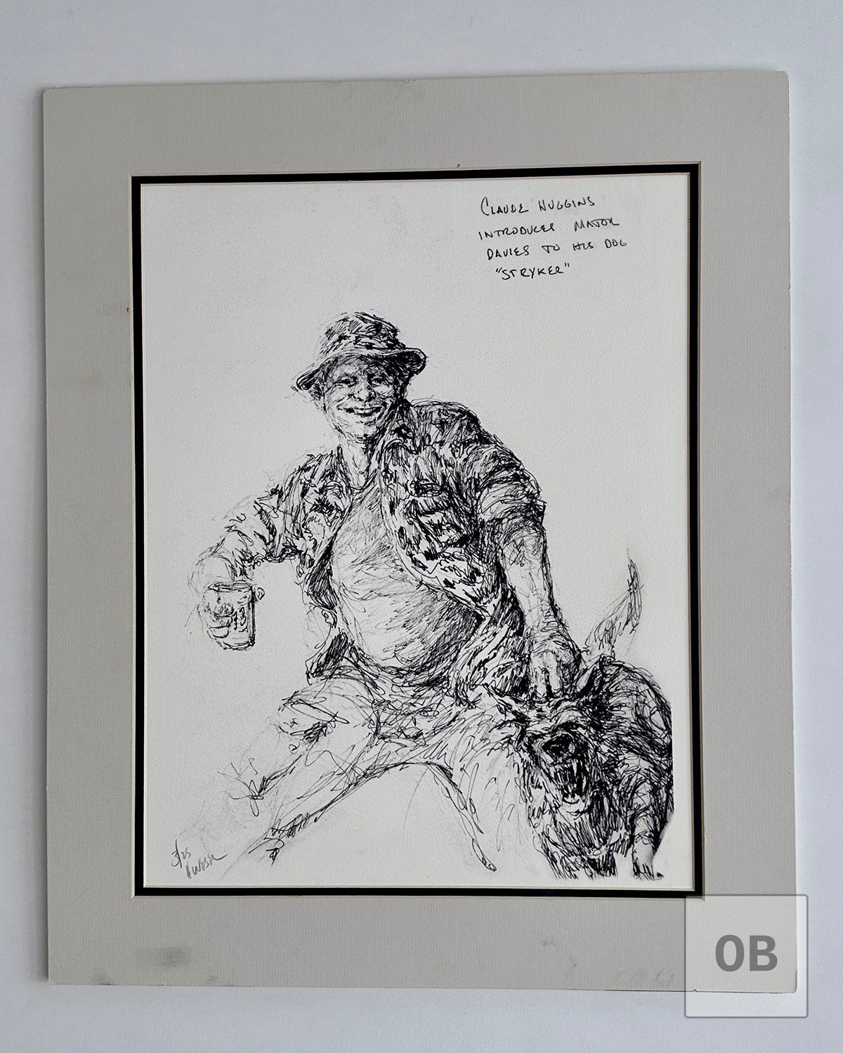 Numbered print by Harry Weber showing Claude Huggins introducing his dog Stryker to Major Davies.