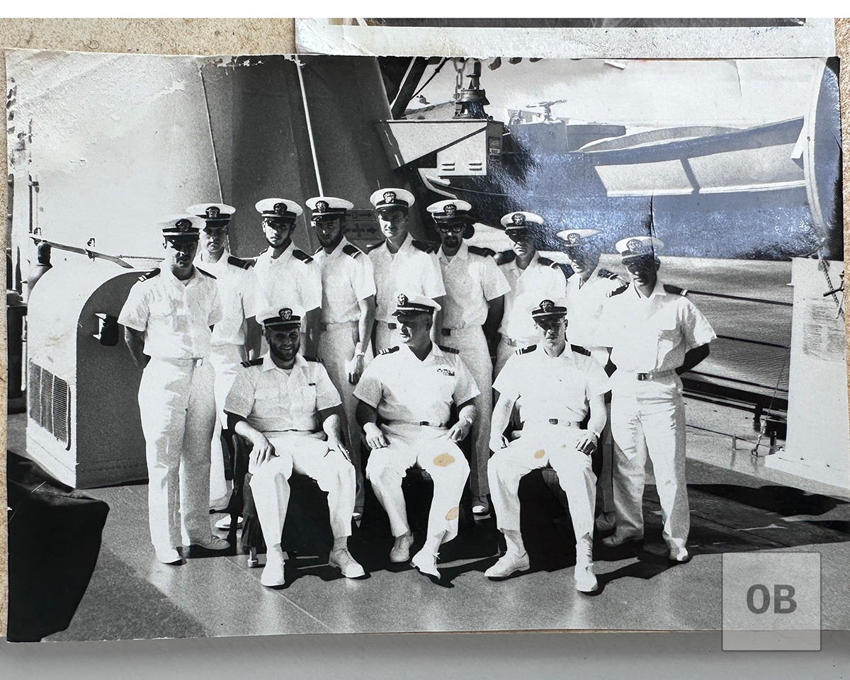 Group photograph of Navy officers in dress whites, including Weber, from his service.