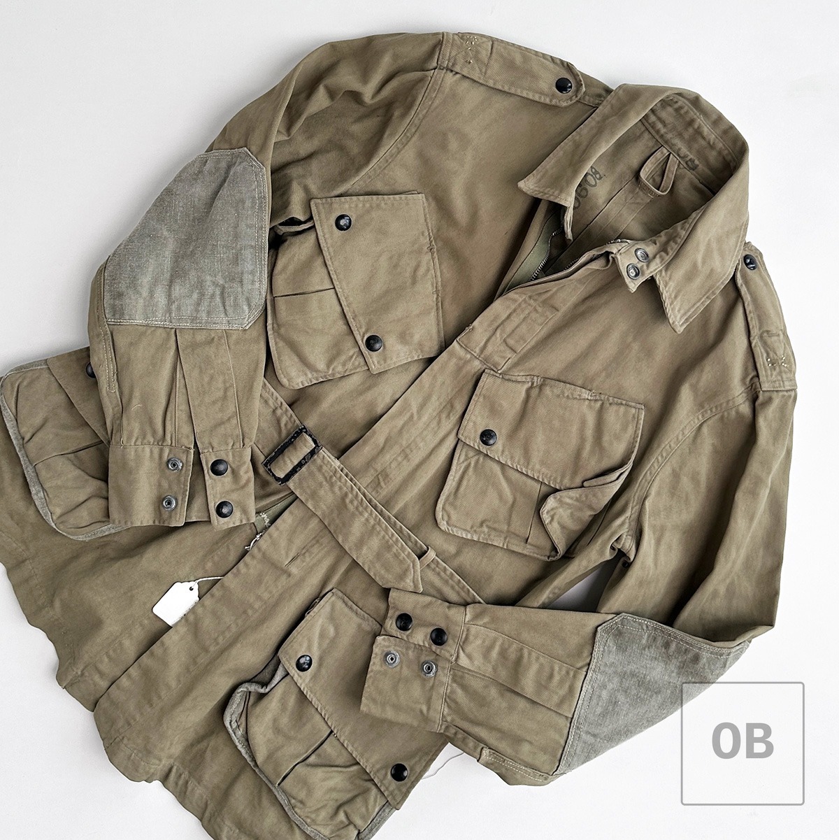 WWII M42 reinforced jump jacket 82nd Airborne gray rigger reinforcement laundry identification H 0608