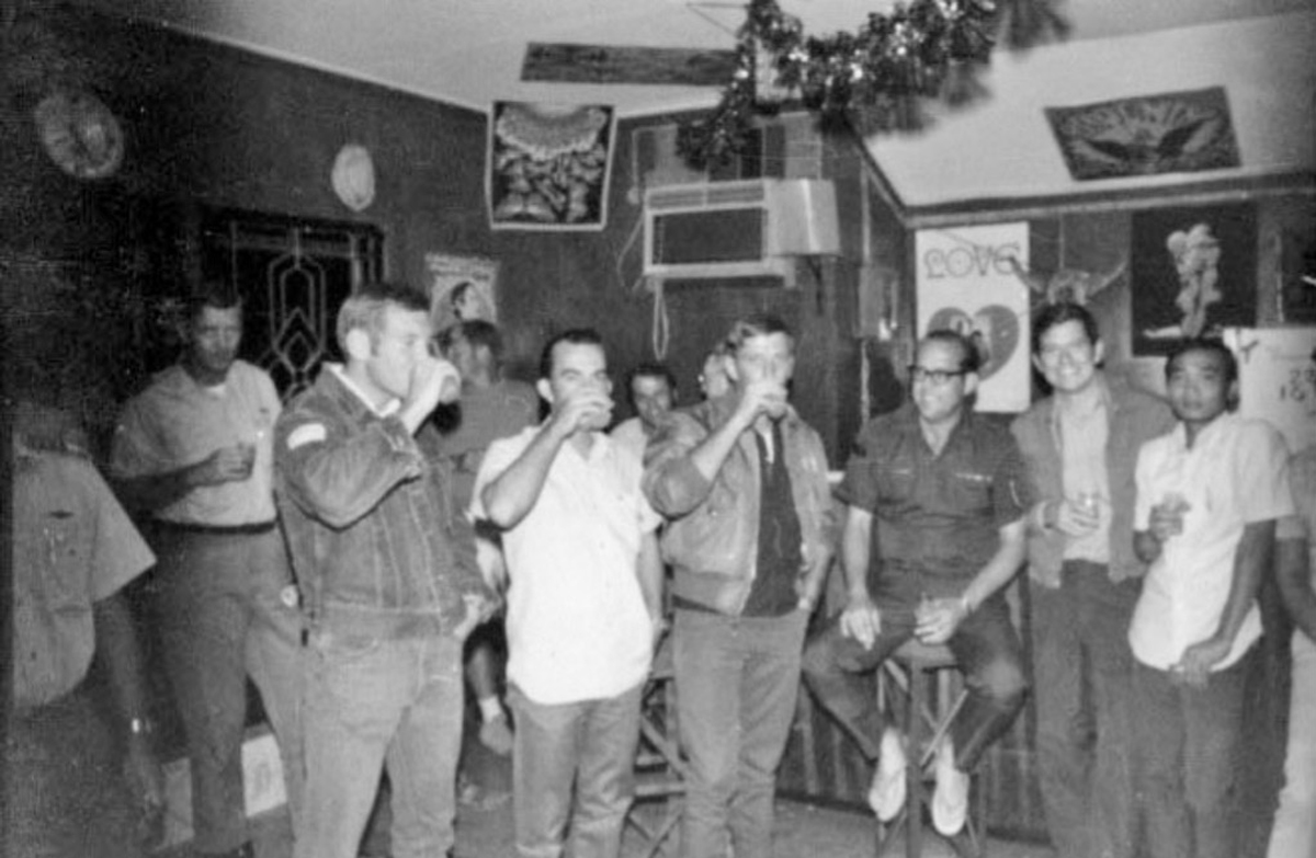 Jim Hix and fellow Ravens at the CIA bar above the Bear Cage Long Tieng Laos